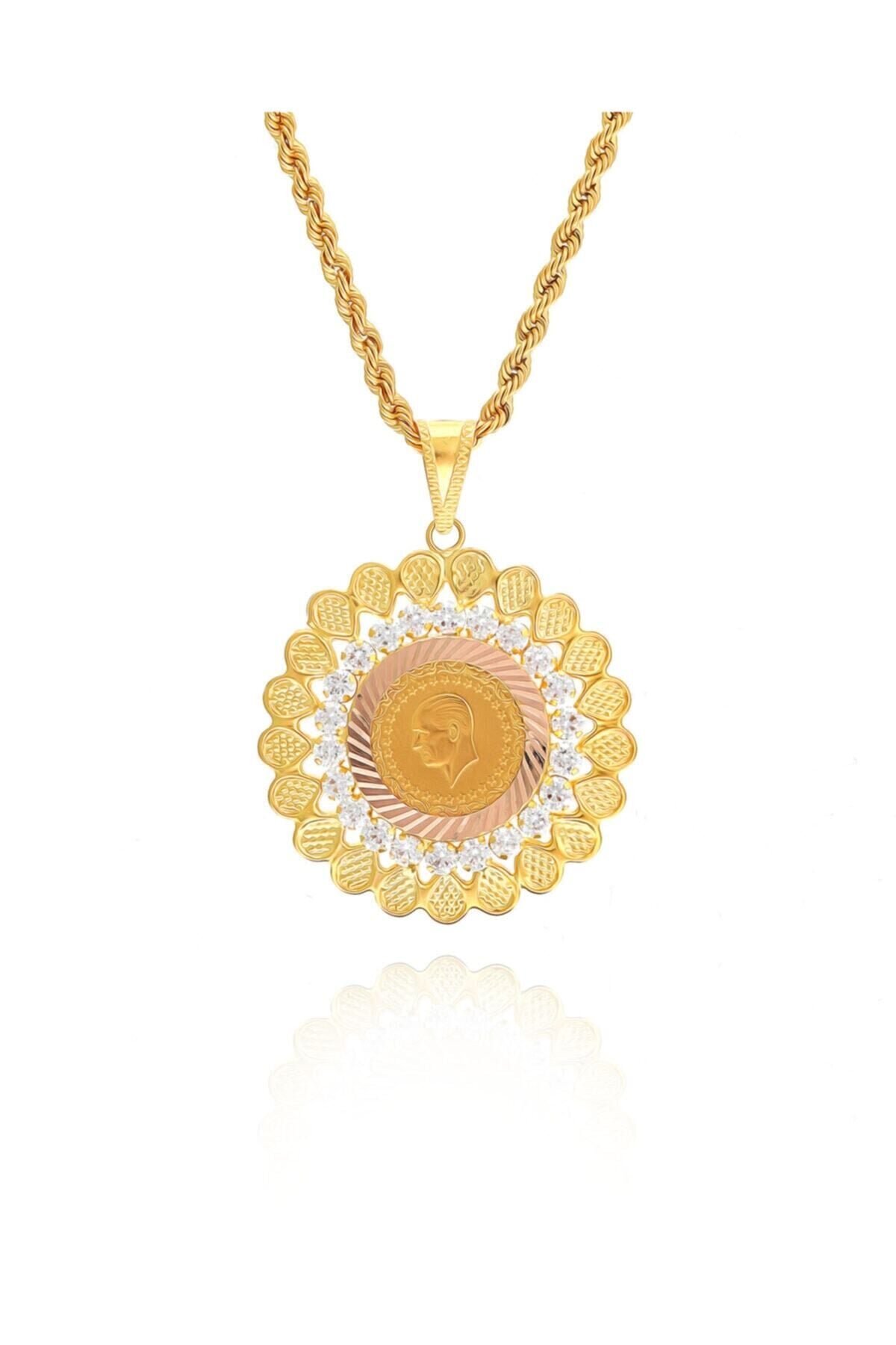 Kadın 14 Ayar Altın Çeyrek Altın Çerçeveli Halat Zincirle Birlikte