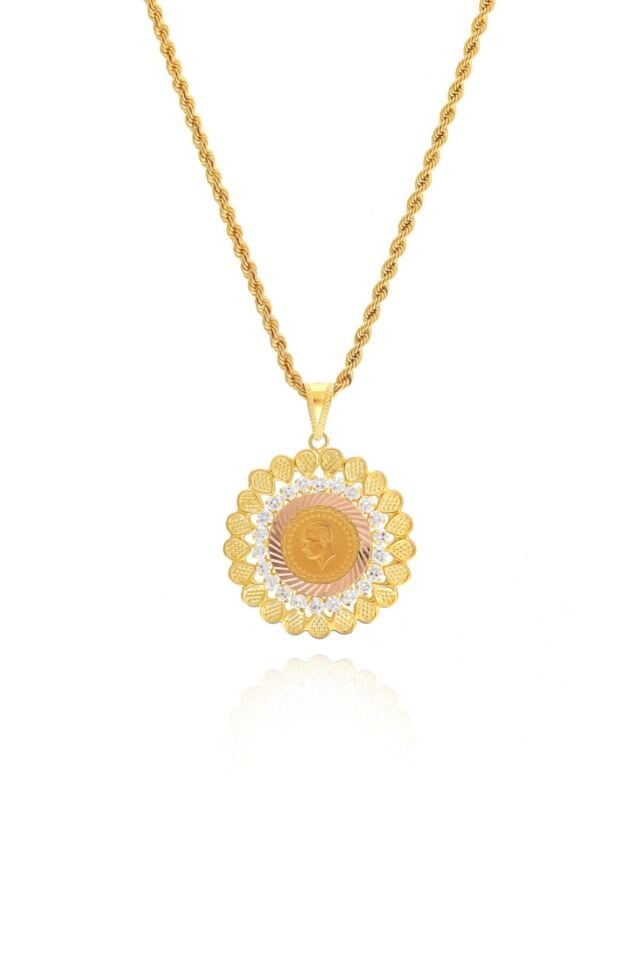 Kadın 14 Ayar Altın Çeyrek Altın Çerçeveli Halat Zincirle Birlikte