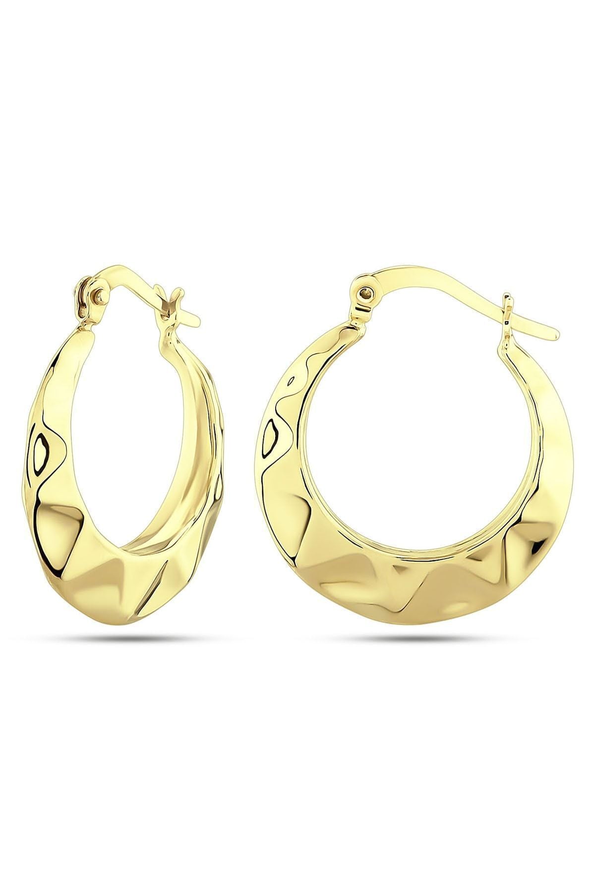 Kadın 14 Ayar Altın Desenli Halka Küpe