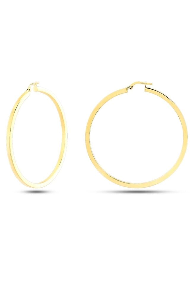 Kadın 14 Ayar Altın Büyük Boy Köşeli Halka Küpe