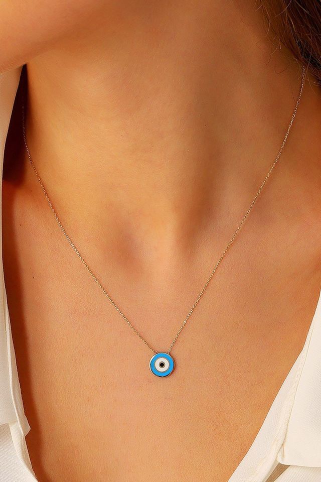 Moom Mücevherat Kadın 14 Ayar Altın  Minimal Fosforlu Mineli Nazar Kolye