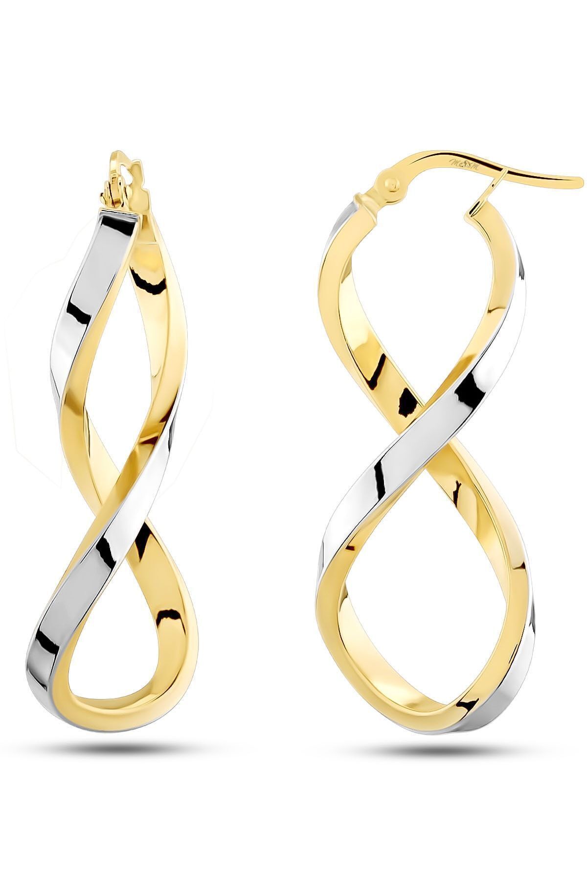 Kadın 14 Ayar Altın 2 Renk Sarı Beyaz Sonsuzluk Küpe