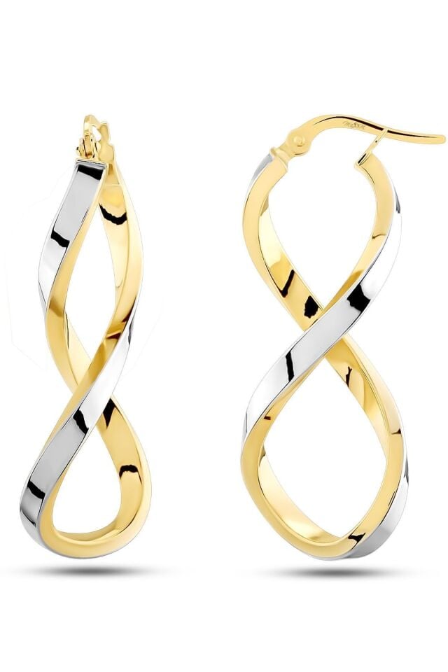 Kadın 14 Ayar Altın 2 Renk Sarı Beyaz Sonsuzluk Küpe