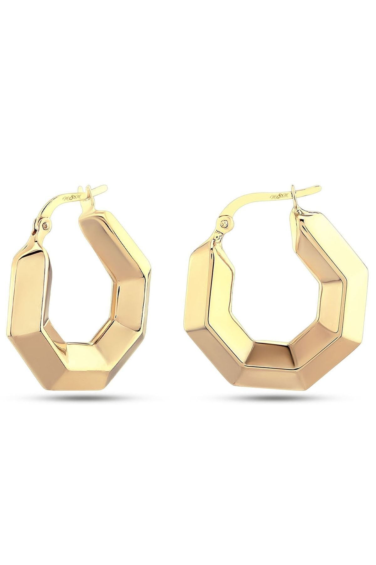 Kadın 14 Ayar Altın Köşeli Halka Küpe