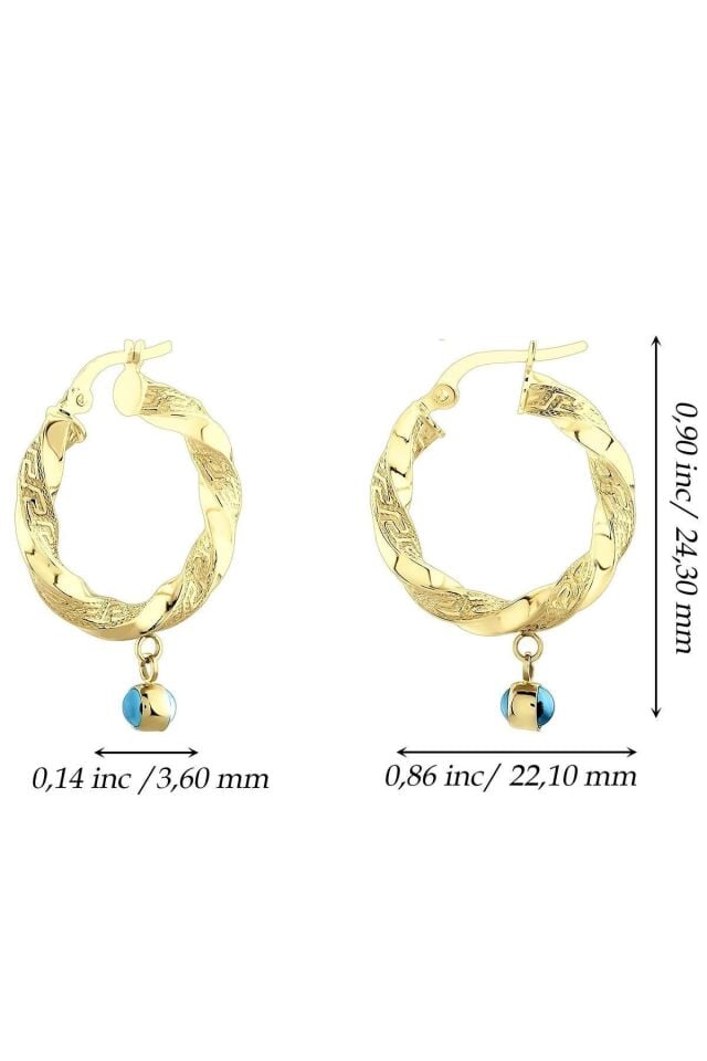 Kadın 14 Ayar Altın Nazar Göz Sallantılı Grek Desenli Halka Küpe