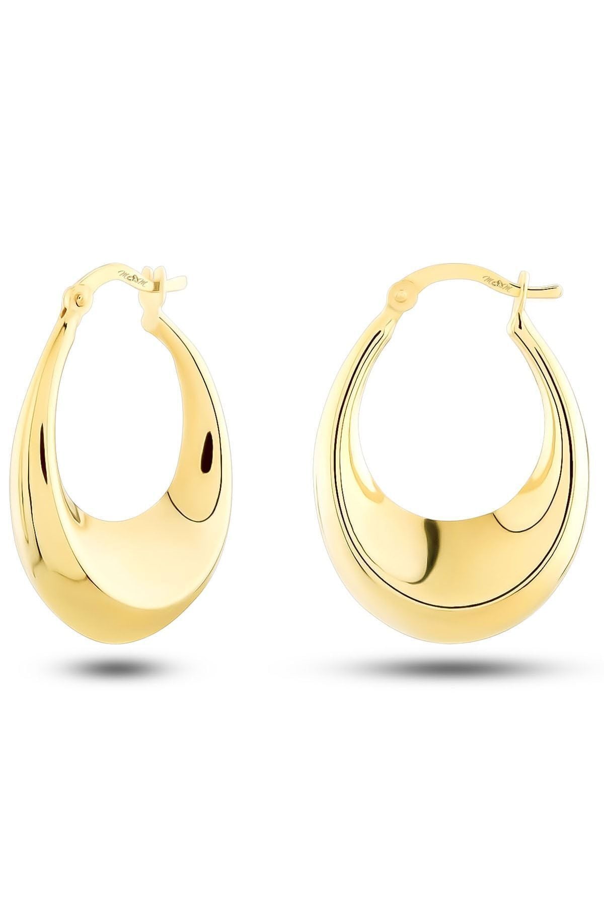 Kadın 14 Ayar Altın Oval Halka Küpe