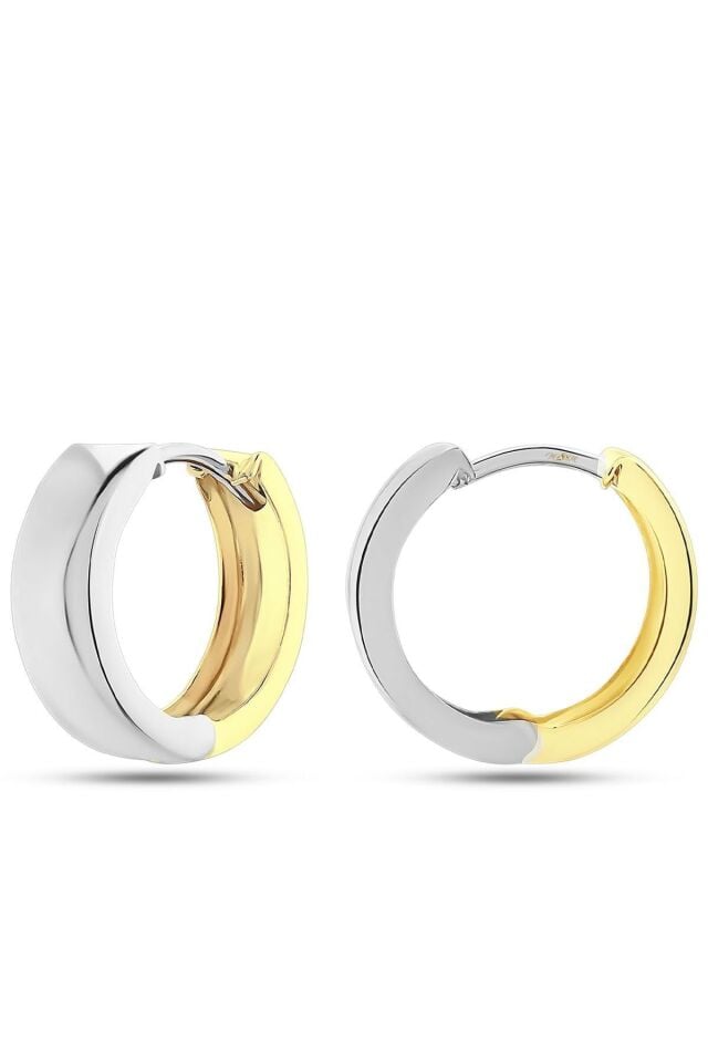 Kadın 14 Ayar Altın 2 Renk Sarı Beyaz Altın Halka Küpe