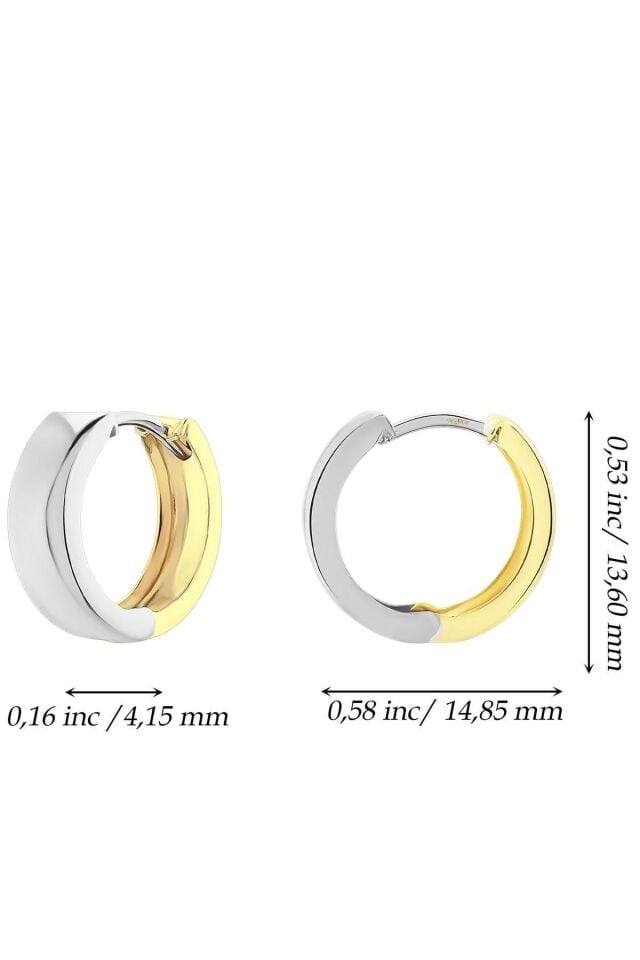 Kadın 14 Ayar Altın 2 Renk Sarı Beyaz Altın Halka Küpe