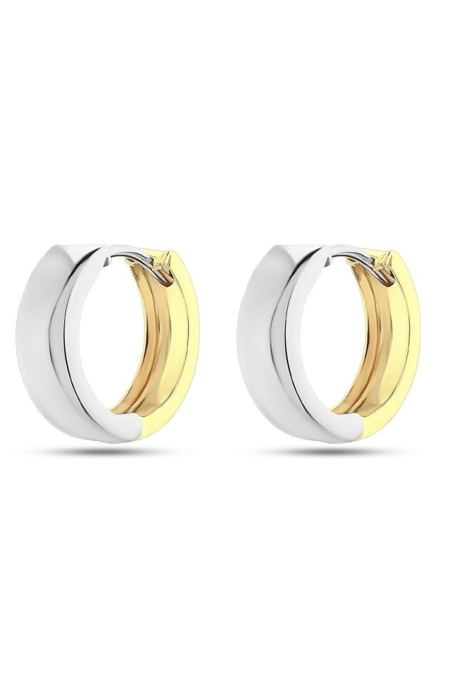 Kadın 14 Ayar Altın 2 Renk Sarı Beyaz Altın Halka Küpe