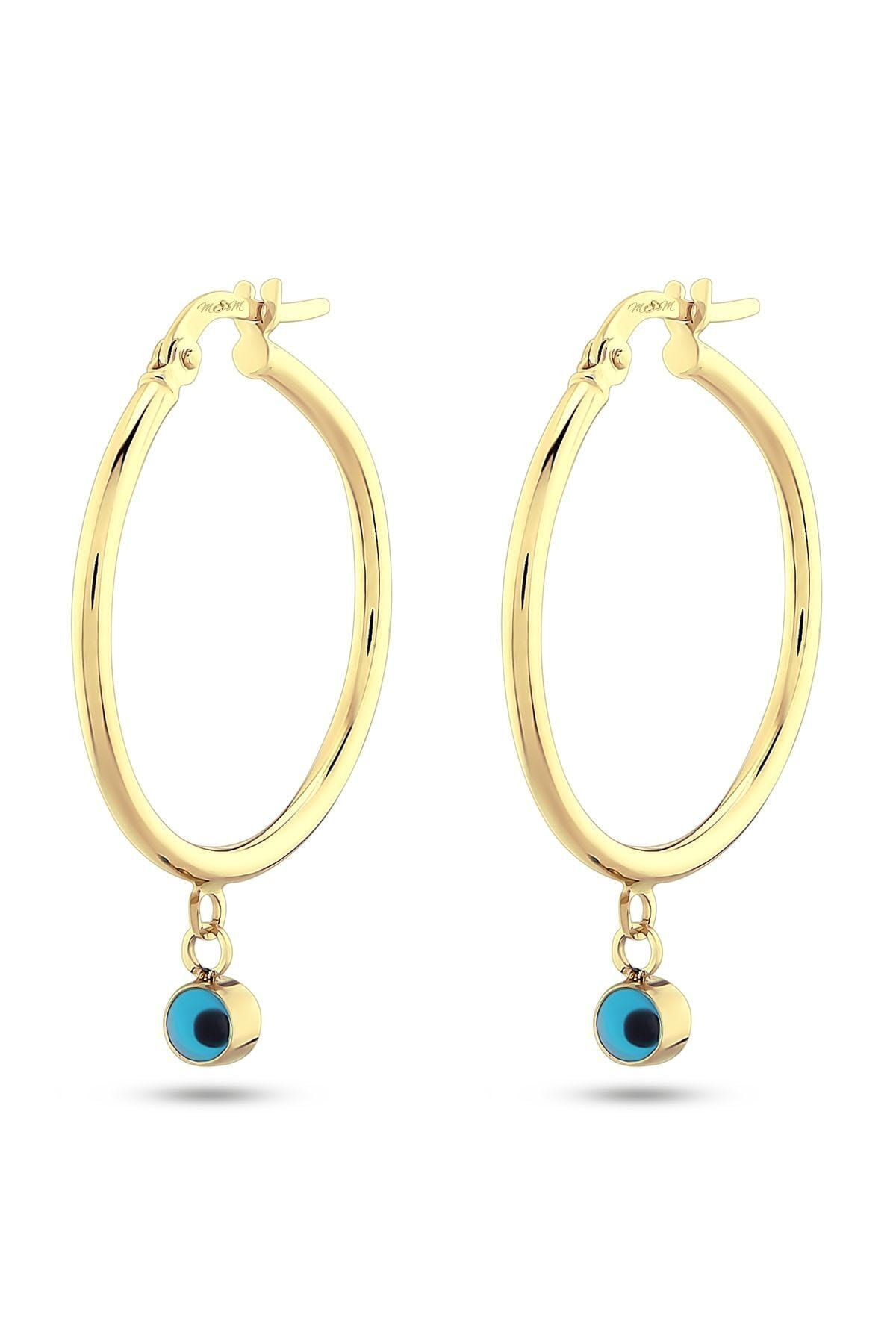 Kadın 14 Ayar Altın Nazar Göz Sallantılı Halka Küpe