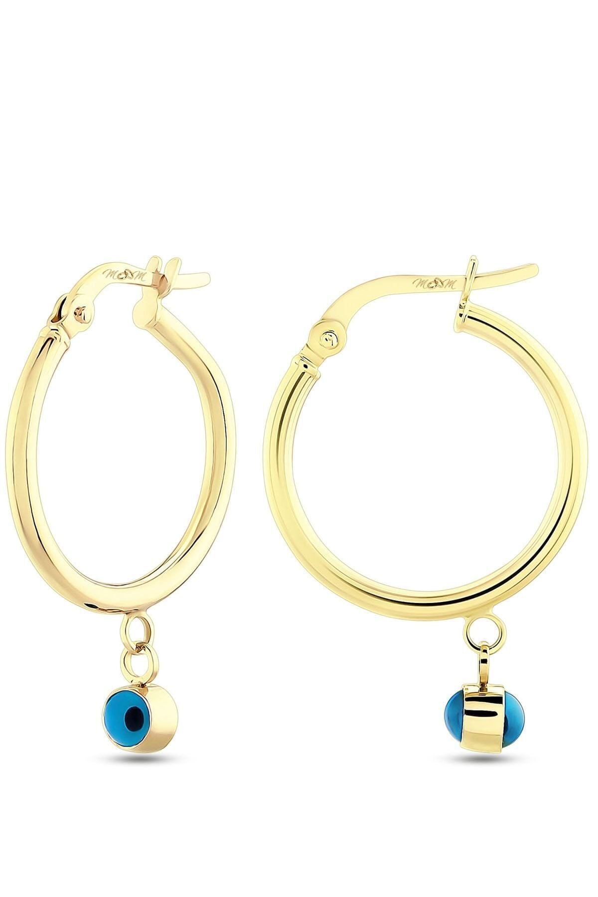 Kadın 14 Ayar Altın Nazar Göz Sallantılı Küpe