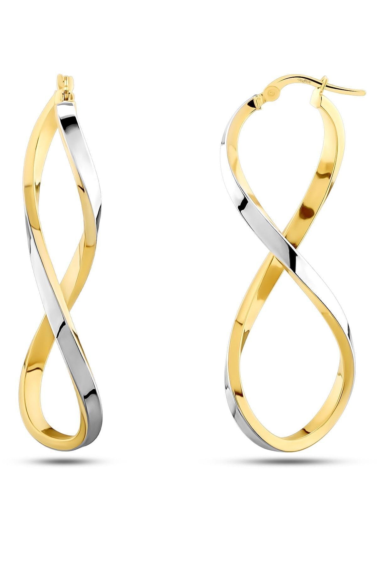 Kadın 14 Ayar Altın 2 Renk Sarı Beyaz Sonsuzluk Küpe