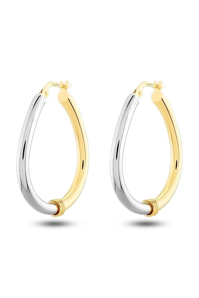 Kadın 14 Ayar Altın 2 Renk Sarı Beyaz Halka Küpe