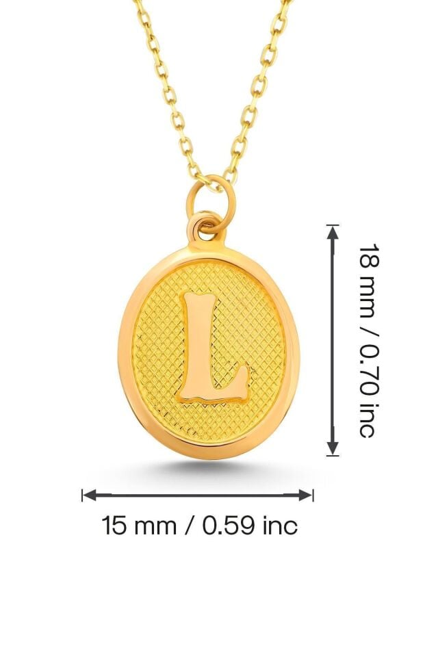 Kadın 14 Ayar Altın Harf Kolye Nostaljik Oval L Harfi Altın Kolye Zincirli