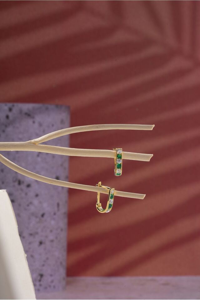 14 Ayar Altın Küpe Yeşil Taşlı Çocuk küpesi