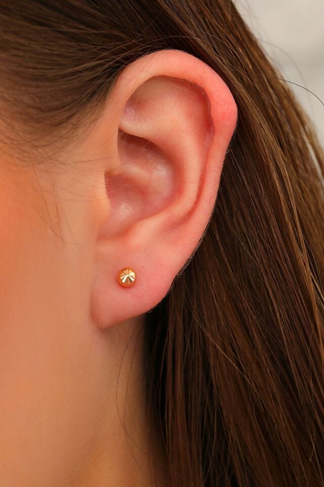 14 Ayar Altın Küpe Vidalı Top Küpe Kalemli Top Ebatı 4-MM