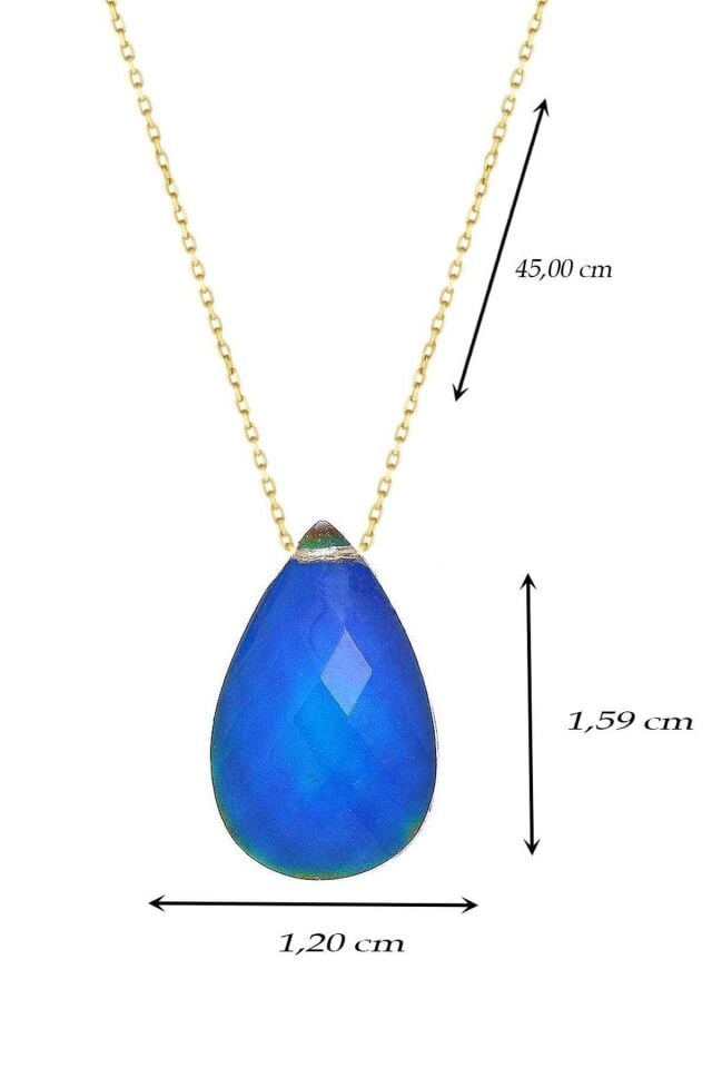 14 Ayar Altın 9 Renk Değiştiren Damla His Taşlı Kolye 45 Cm