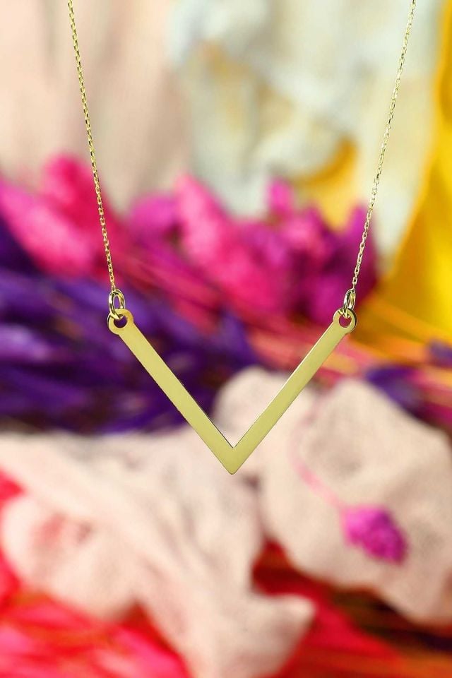 Moom Mücevherat Kadın 14 Ayar Altın Sade V Kolye