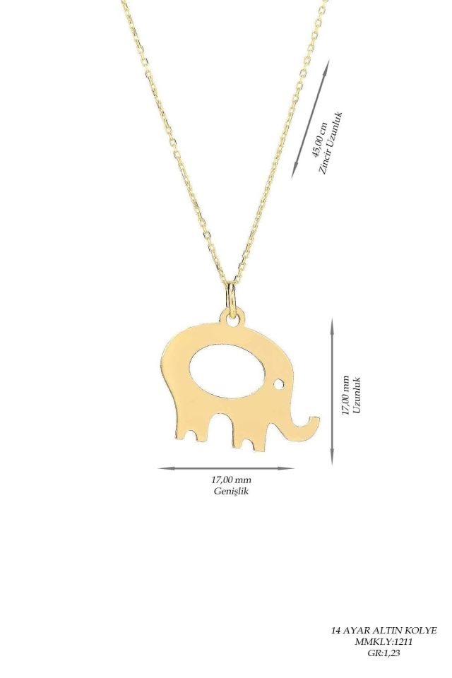 Moom Mücevherat Kadın 14 Ayar Altın Fil Şans Kolye