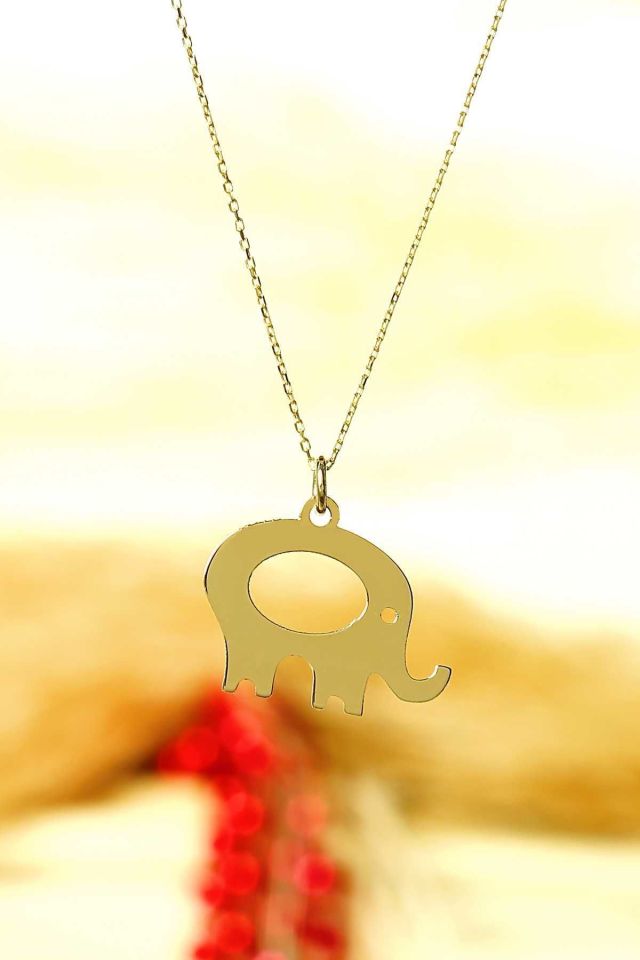 Moom Mücevherat Kadın 14 Ayar Altın Fil Şans Kolye