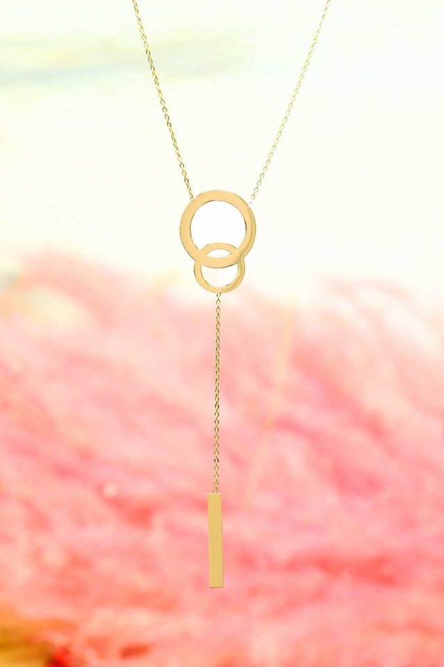 Moom Mücevherat Kadın 14 Ayar Altın Sallantılı Çubuk Kolye