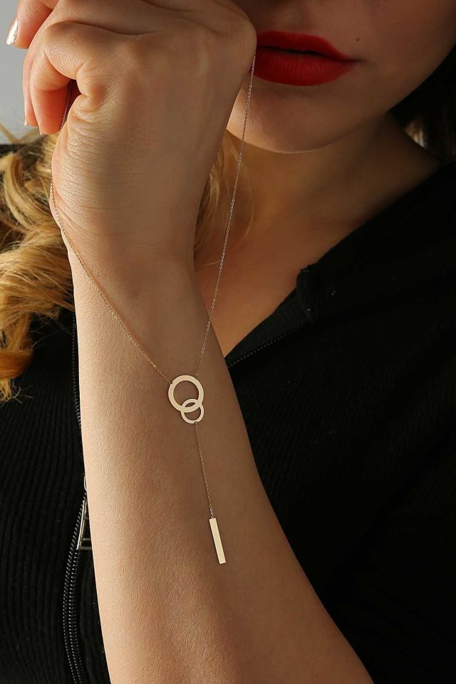 Moom Mücevherat Kadın 14 Ayar Altın Sallantılı Çubuk Kolye