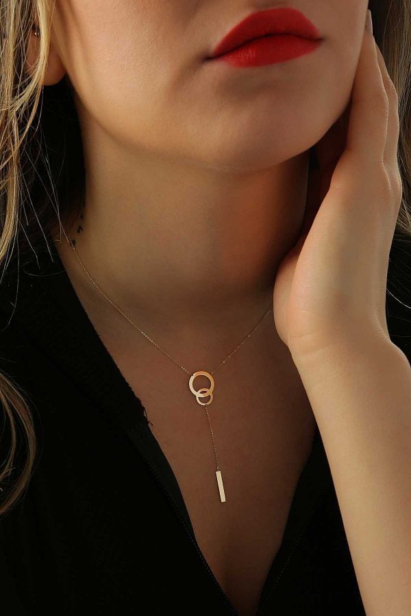 Moom Mücevherat Kadın 14 Ayar Altın Sallantılı Çubuk Kolye