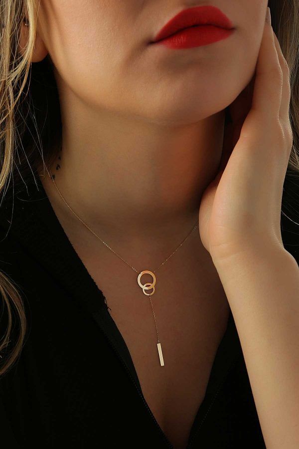 Moom Mücevherat Kadın 14 Ayar Altın Sallantılı Çubuk Kolye