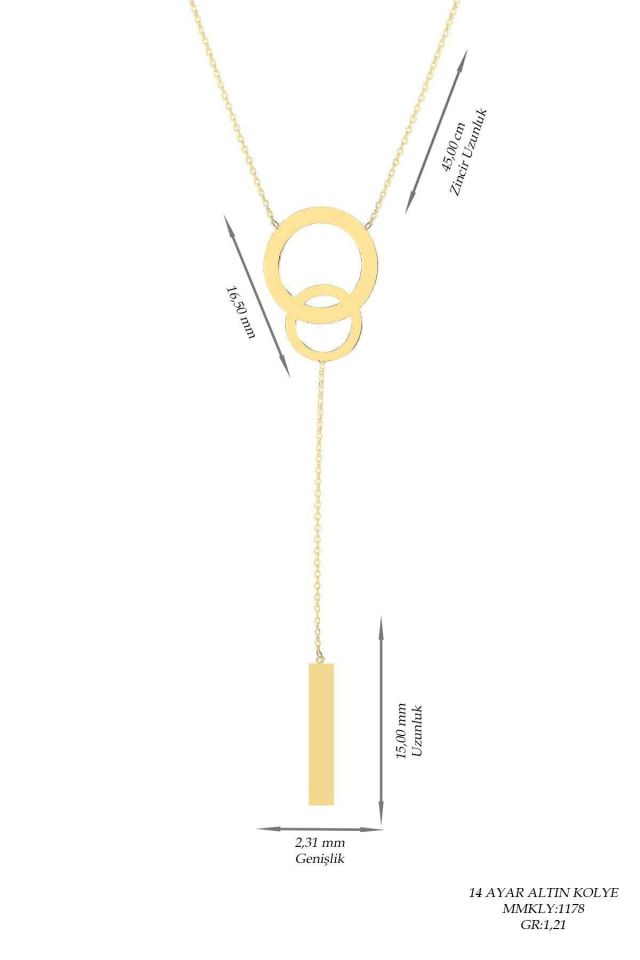 Moom Mücevherat Kadın 14 Ayar Altın Sallantılı Çubuk Kolye