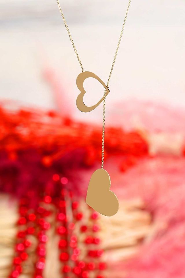 Moom Mücevherat Kadın 14 Ayar Altın Sallantılı Kalp Kolye