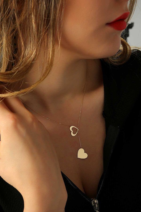 Moom Mücevherat Kadın 14 Ayar Altın Sallantılı Kalp Kolye