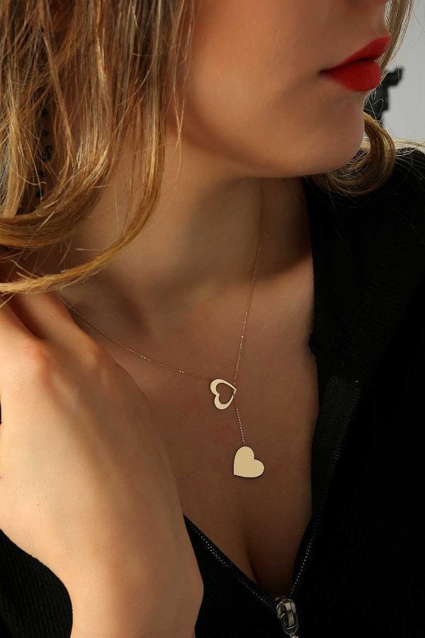 Moom Mücevherat Kadın 14 Ayar Altın Sallantılı Kalp Kolye