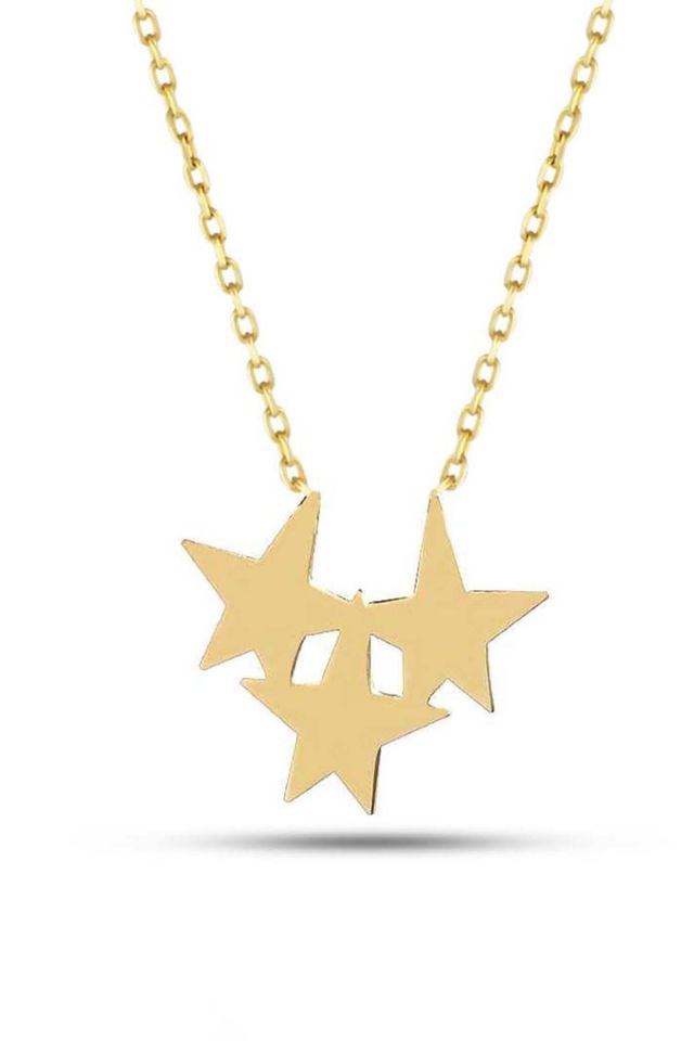 Moom Mücevherat Kadın 14 Ayar Altın Mini Üçlü Yıldız Kolye