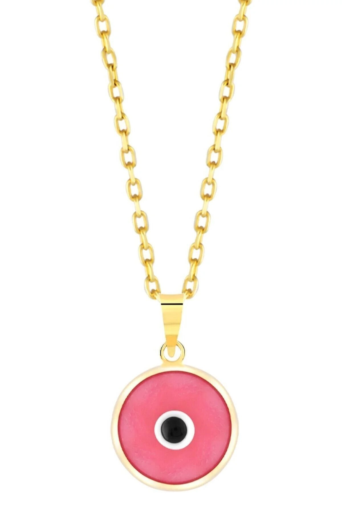 14 Ayar Altın Nazar Gözlü Forse Zincirli Kolye Pembe - 50 Cm