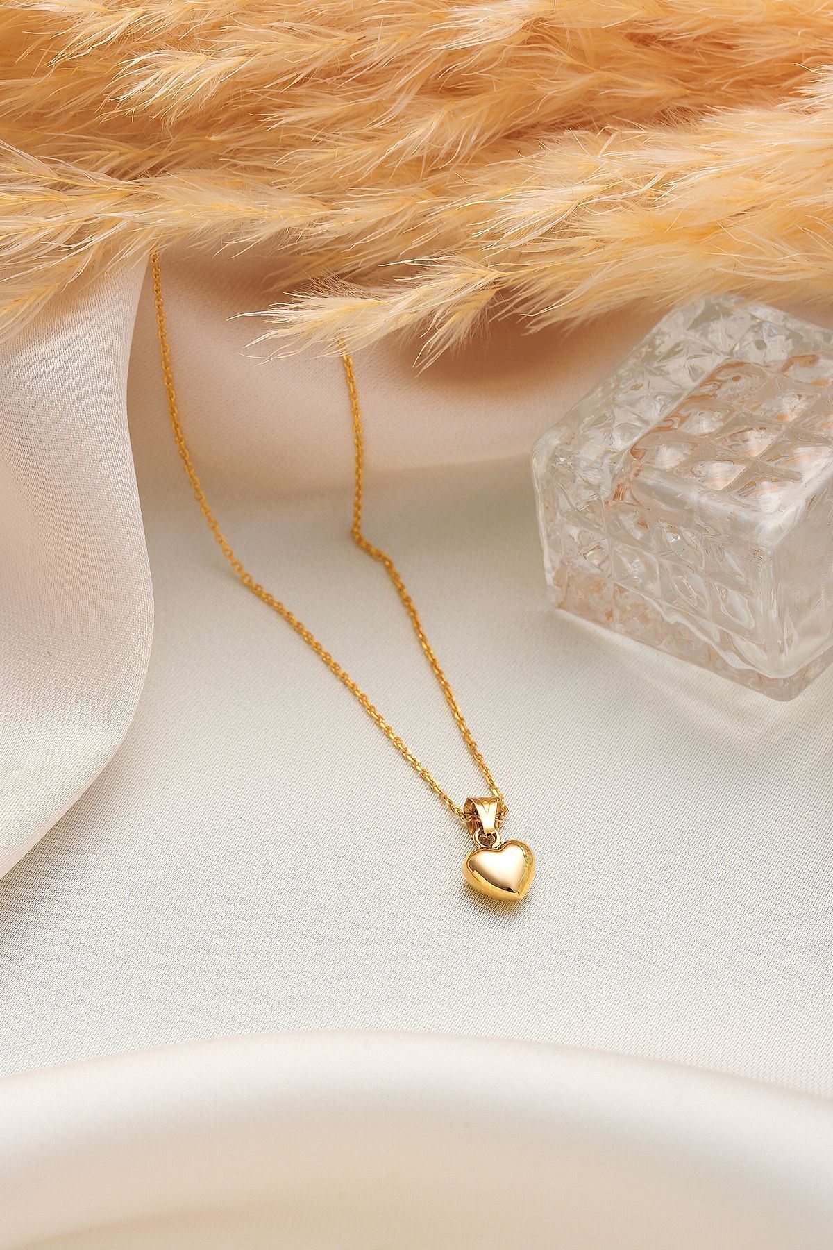 14 Ayar Altın Kolye Kalp Altın Kolye Zincirli