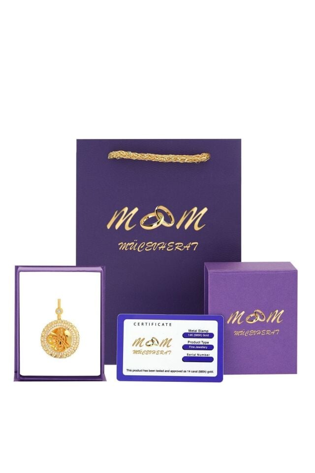 Kadın 14 Ayar Altın Yuvarlak Model Taşlı Osmanlı Tuğrası