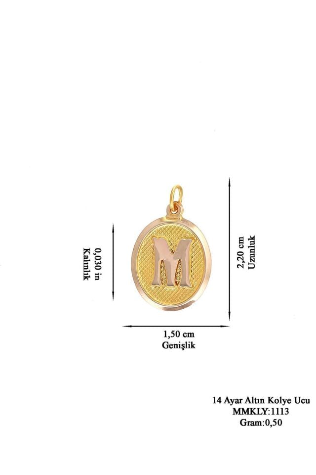 Kadın 14 Ayar Altın Yuvarlak Model Harf Kolye Ucu