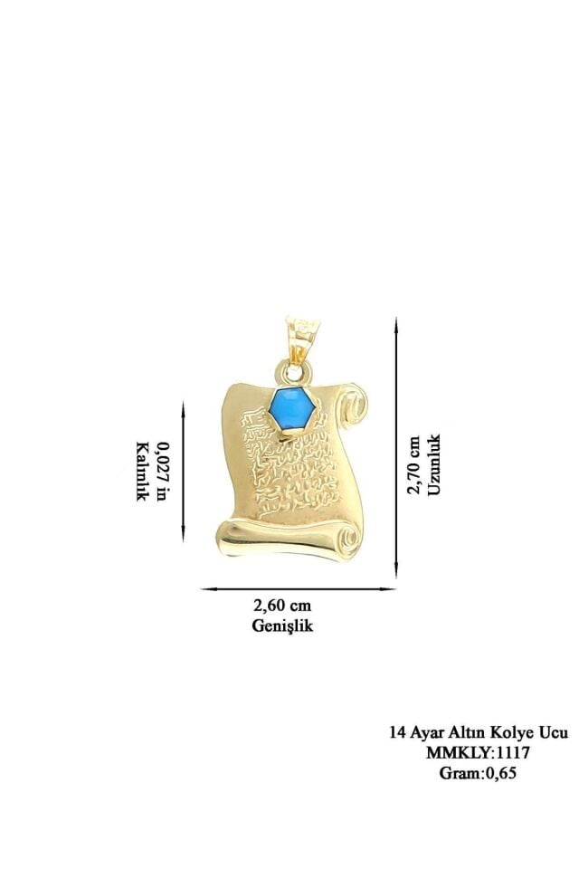 Kadın 14 Ayar Altın Hediyelik Maşallah'lı Mavi Taşlı Kolye Ucu