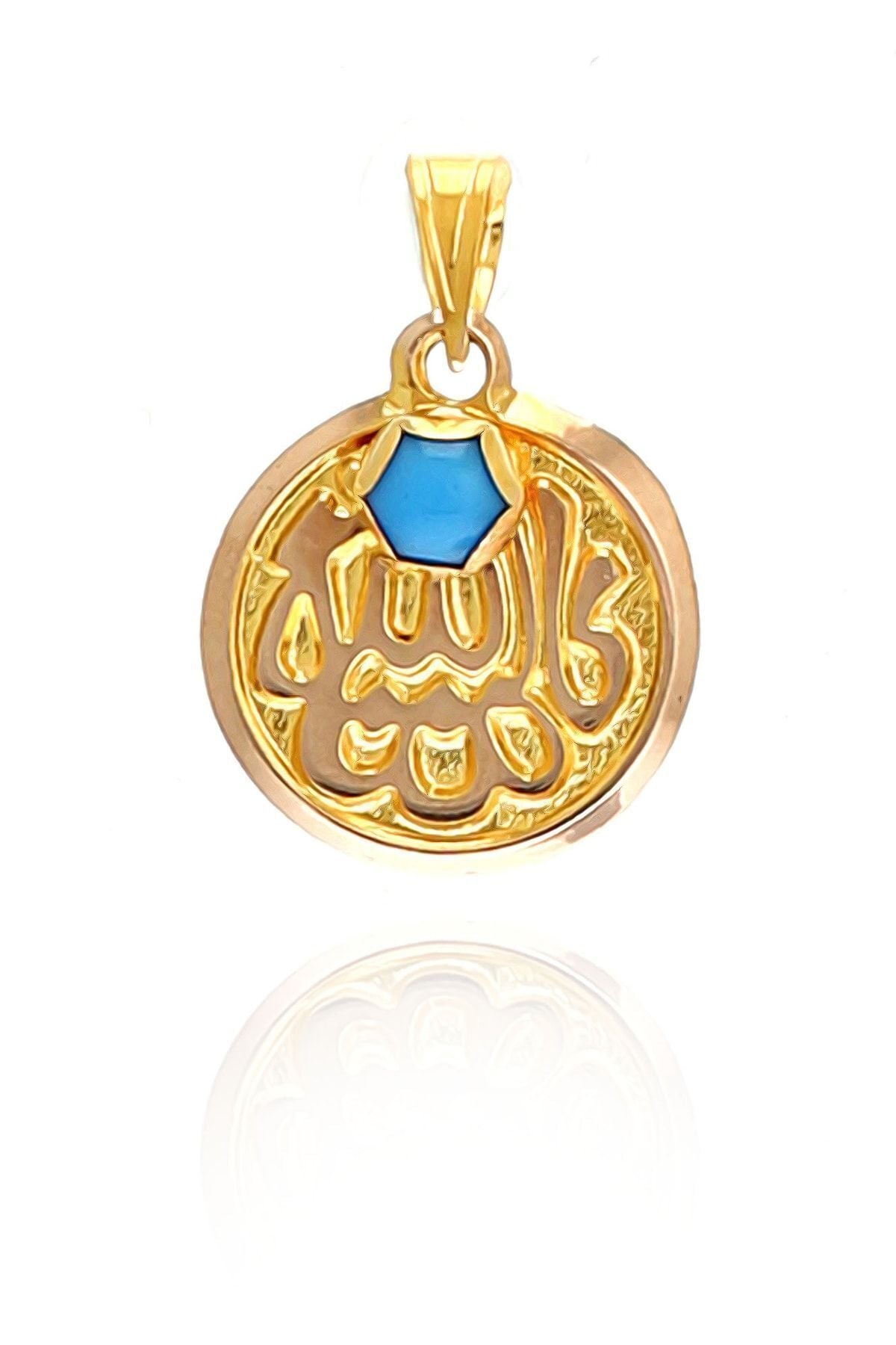 Kadın 14 Ayar Altın Hediyelik Maşallah'lı Mavi Taşlı Kolye Ucu