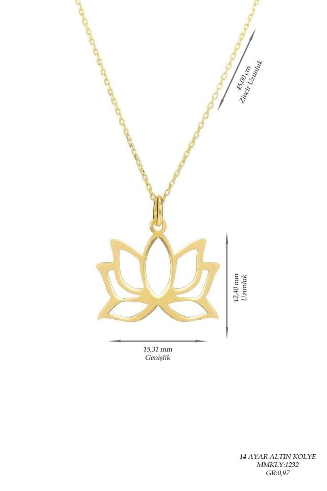 Moom Mücevherat Kadın 14 Ayar Altın Lotus Çiçeği Kolye