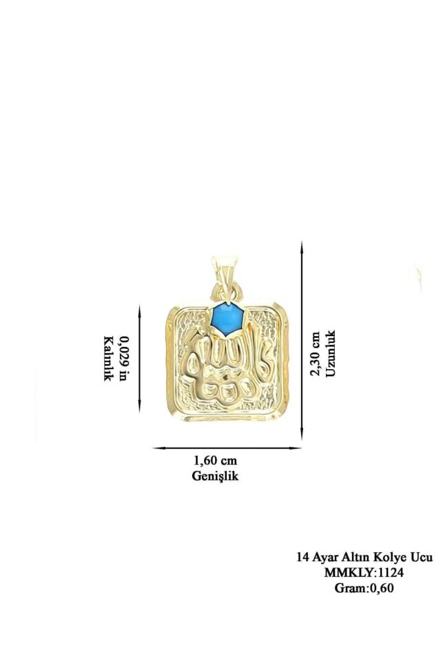 Kadın 14 Ayar Altın Hediyelik Maşallah'lı Mavi Taşlı Kolye Ucu