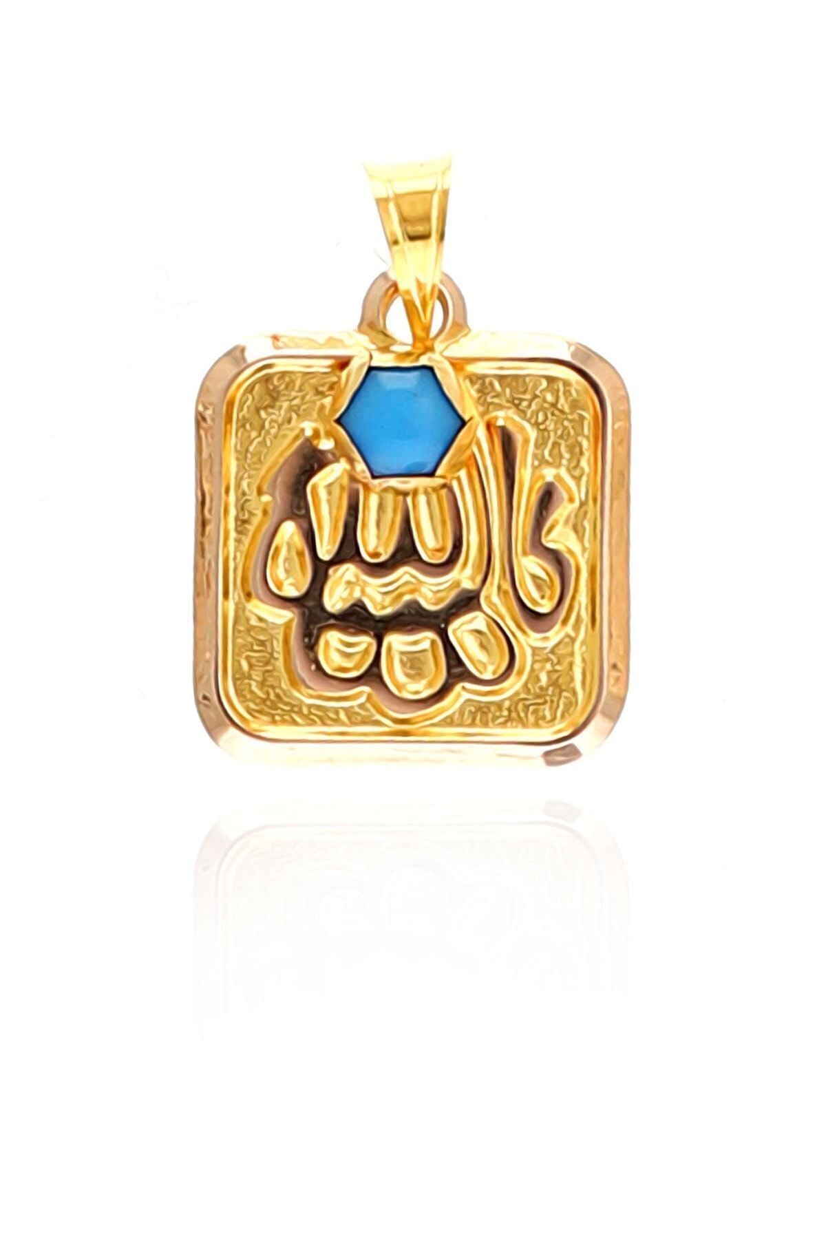 Kadın 14 Ayar Altın Hediyelik Maşallah'lı Mavi Taşlı Kolye Ucu