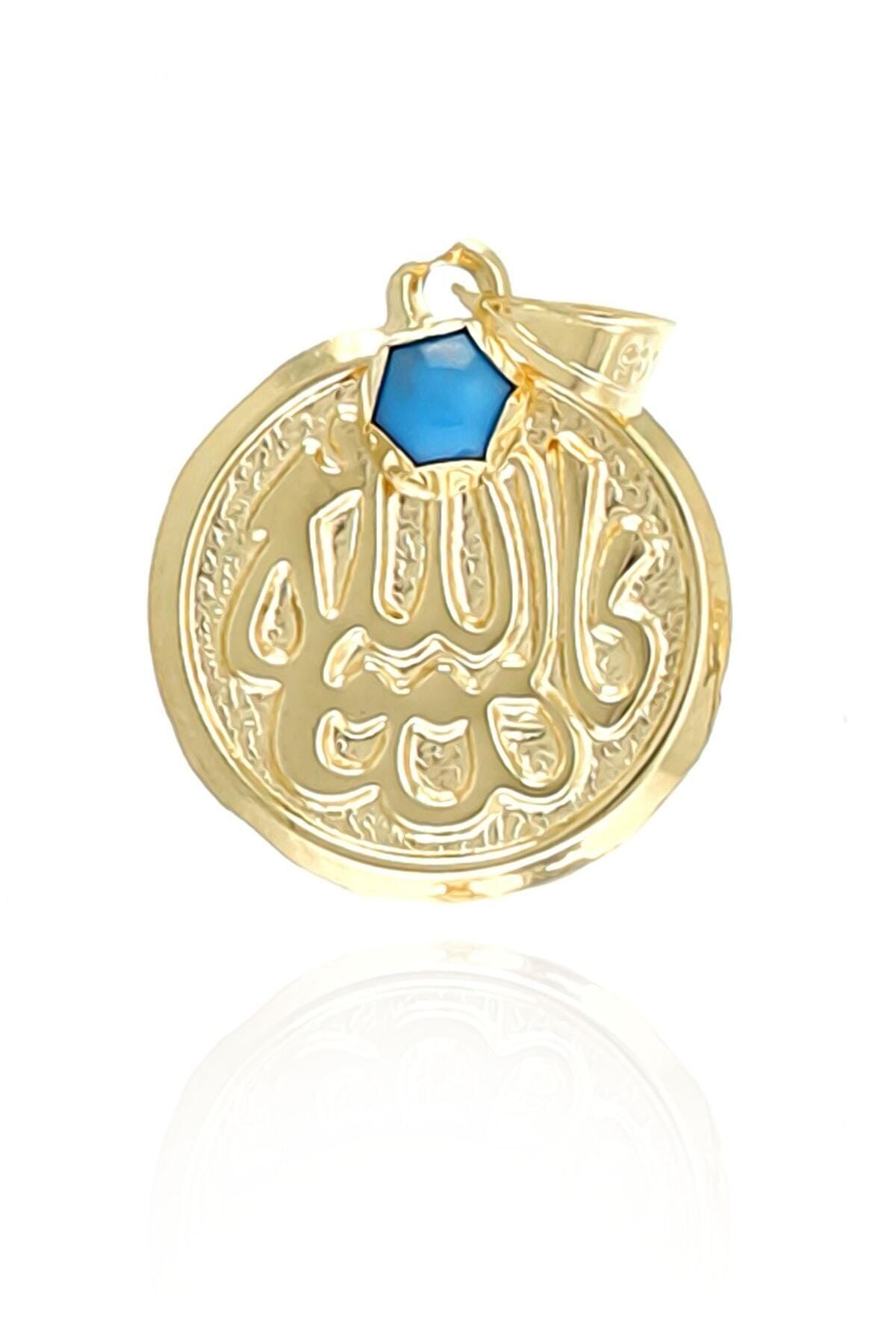 Kadın 14 Ayar Altın Hediyelik Maşallah'lı Mavi Taşlı Kolye Ucu
