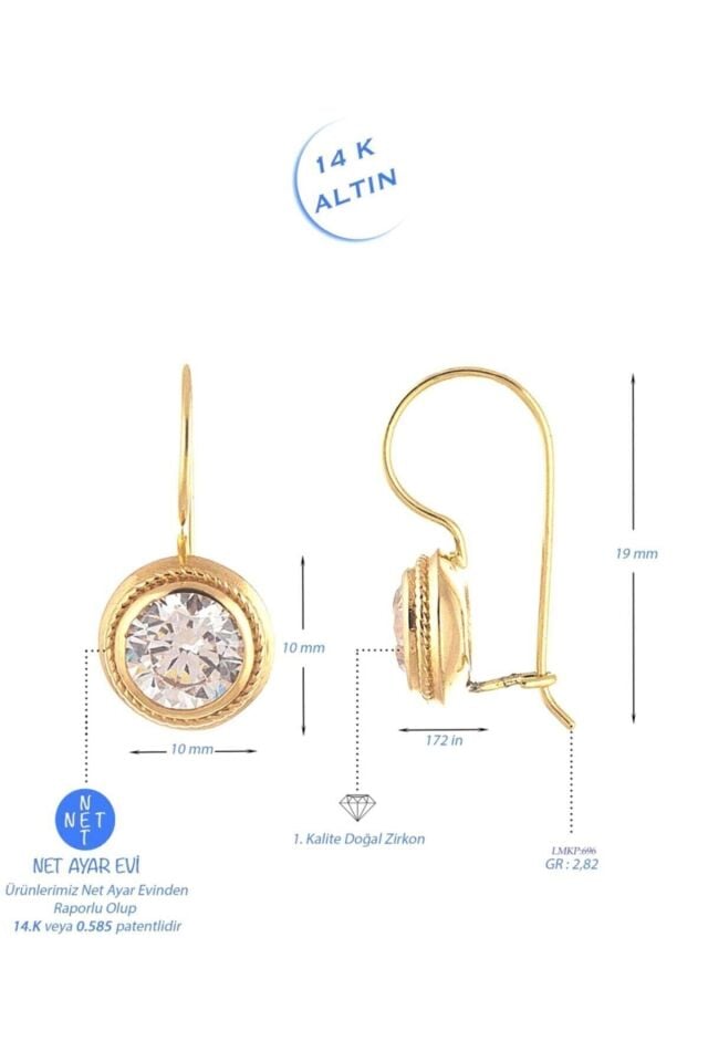 Moom Mücevherat Kadın 14 Ayar Altın Sallantılı Tek Taş Küpe