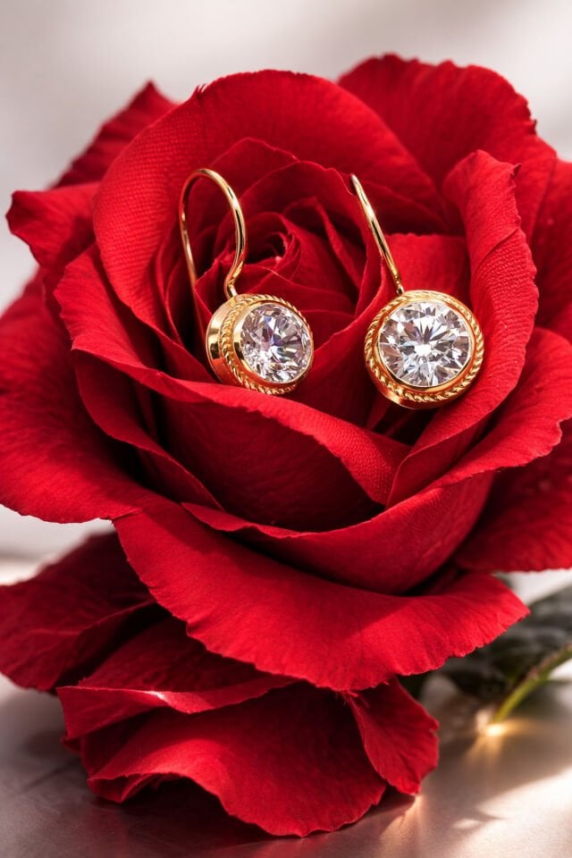 Moom Mücevherat Kadın 14 Ayar Altın Sallantılı Tek Taş Küpe