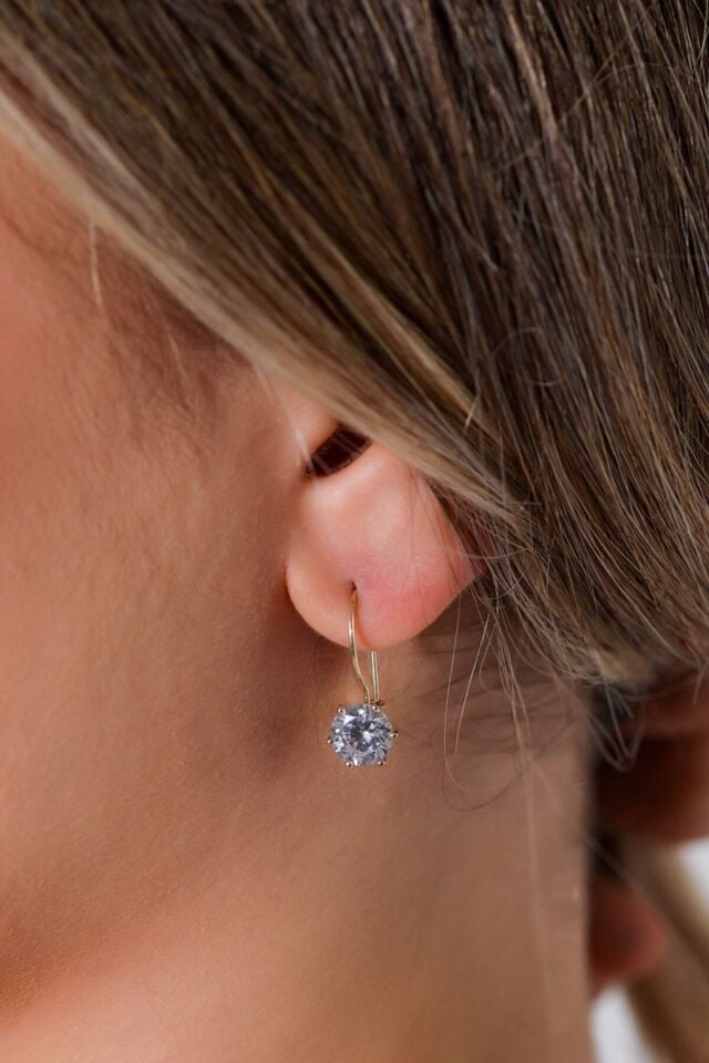 Moom Mücevherat Sallantılı Askılı Tek Taş 14 Ayar Yeşil Altın En Büyük Boy Anne Ve Abdest Küpesi