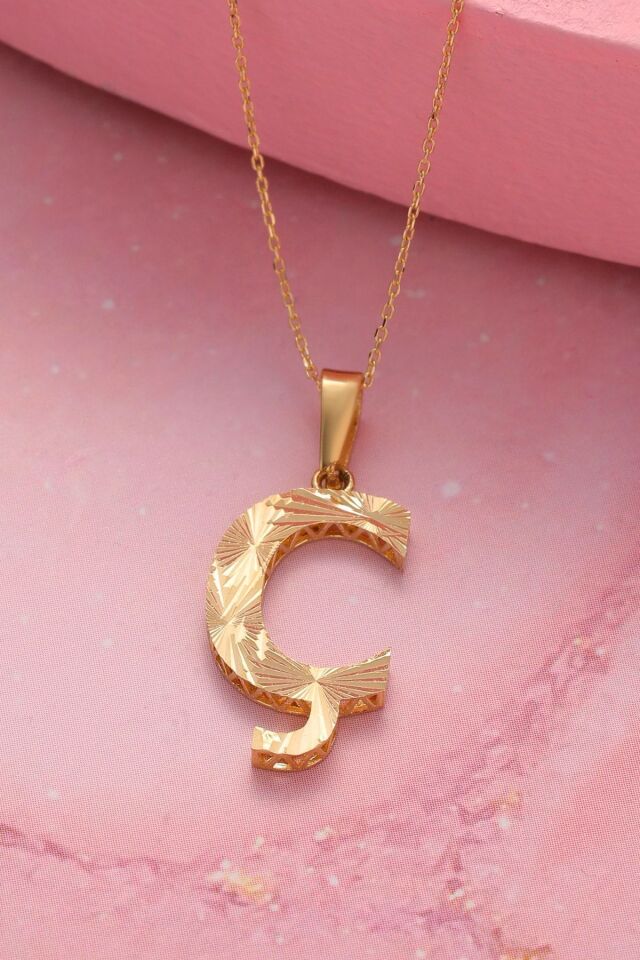 14 Ayar Altın Işıltılı Füzyon Harfli Zincir Kolye Noktalı C - 45 Cm
