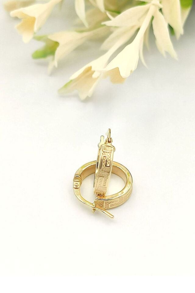 Moom Mücevherat Italyan Grek Desenli 14 Ayar Yeşil Altın Fantazi Halka Küpe