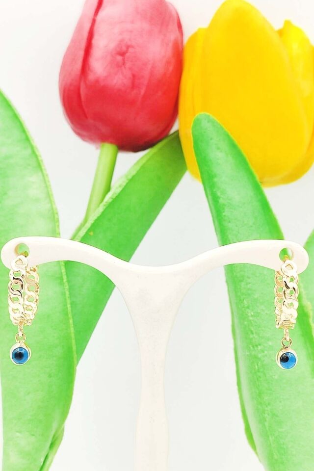 Nazar Boncuklu Altın Halka Küpe