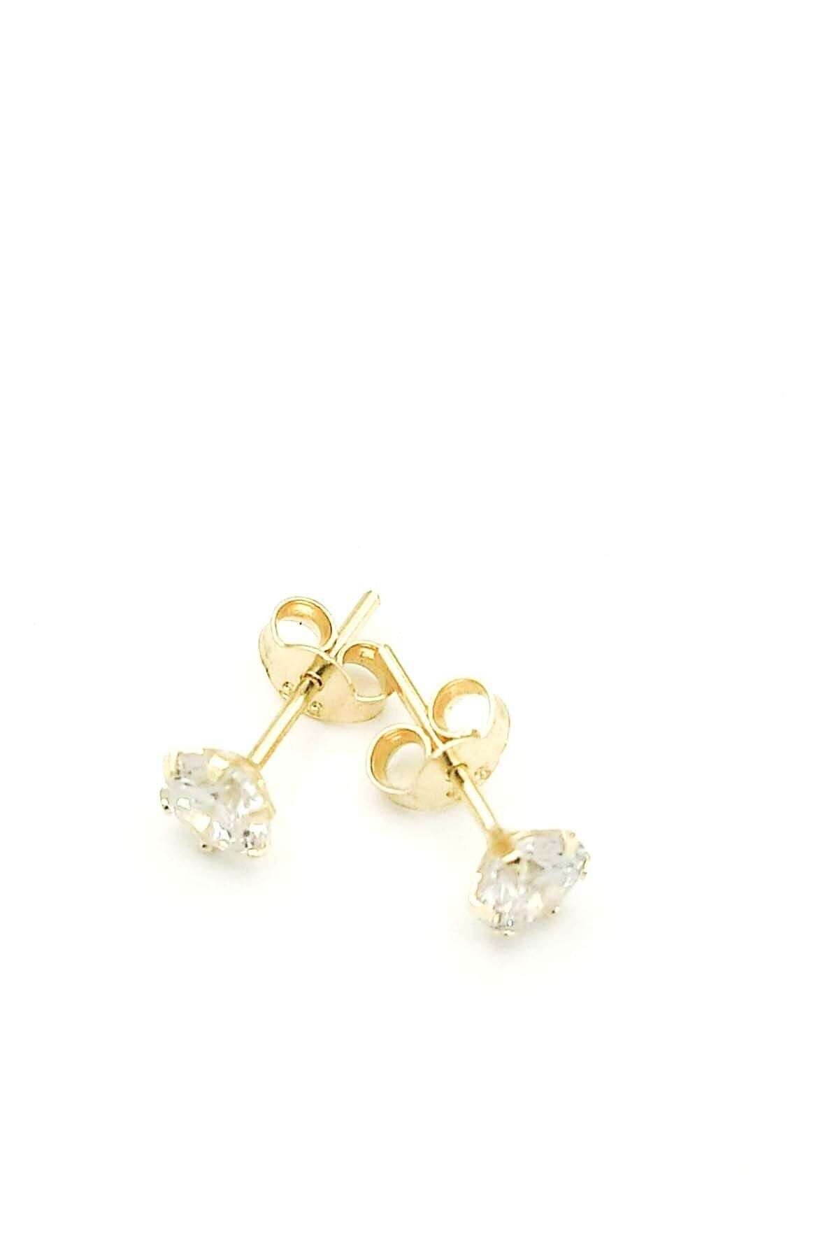 Moom Mücevherat Tek Taş 14 Ayar 6 Tırnaklı Gösterişli Altın Küpe